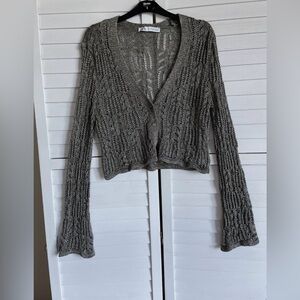 Zara Gray Textured Women's Cardigan
